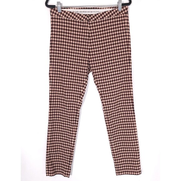 ALYSI Women’s Pants Size 12 Plaid Check Gingham ITALY MADE Skinny Straight Brown - Picture 1 of 12